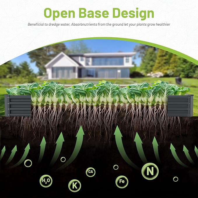 2PCS 8x4x1ft Raised Garden Bed-Outdoor Galvanized Planter Box for Vegetables, Fruits,Herbs, Flowers, Metal Raised Garden Bed kit-Grey