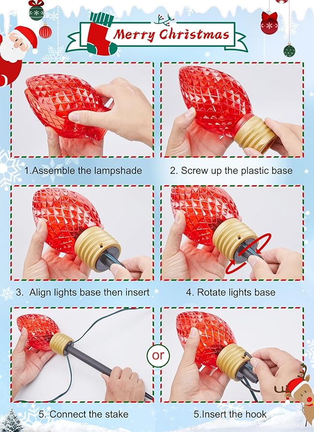 Strawberry Jumbo C9 Christmas Pathway Lights Outdoor - 8.5 Feet 5 LED Multicolor Light Bulb Decorations for Lawn Holiday Yard