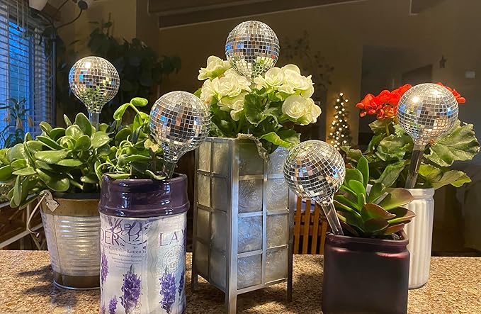 2X Plant Self Watering Globes in decorative Disco Ball Design - 180ml Capacity Self Watering Insert Indoor & Outdoor - Automatic Plant Watering Devices