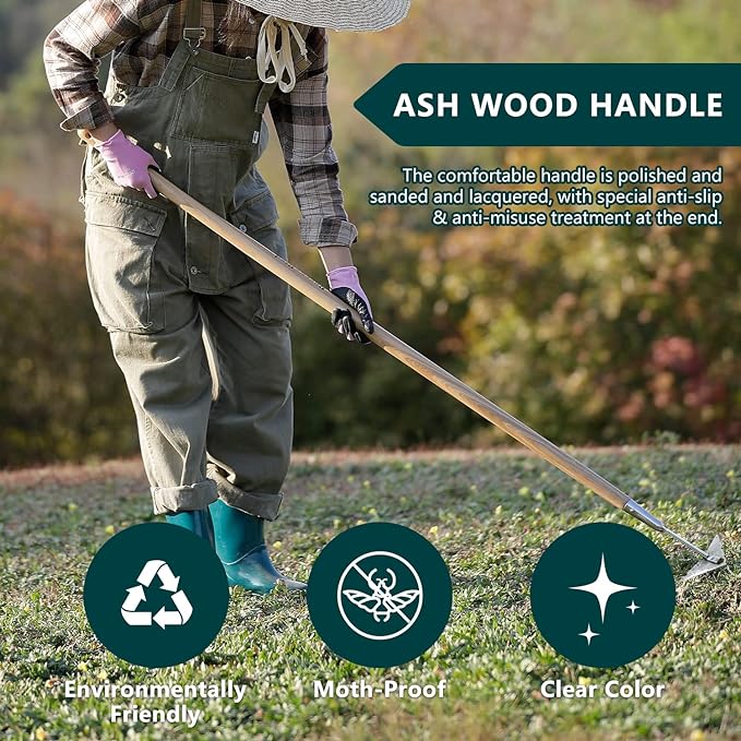 Berry&Bird Triangle Hoe, 60'' Winged Weeder Garden Hoes with Long Wood Handle, Gardener Stainless Steel Warren Hoe, Garden Weeder Hoe Tool for Quickly Weeding, Edging and Gardening Tools