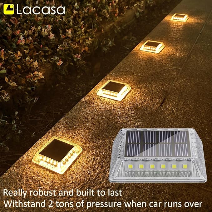 Lacasa Outdoor Solar Light, 4 Pack 30LM IP68 Waterproof Solar Garden Light Auto On/Off Solar Lighting for Stairs Paths Paths Paths Patio Deck Dock, Warm White 2700K