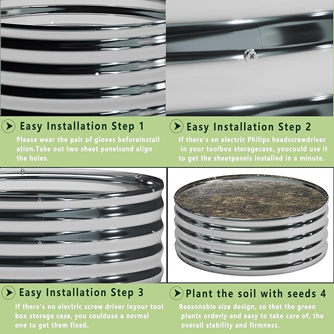 3PCS 2x2x1FT Galvanized Raised Garden Bed Kit,Vegetable Boxes-Round Metal Flower Box,Large Planter Raised Beds Outdoor Garden for Planting,Fruit,Herb-Sliver