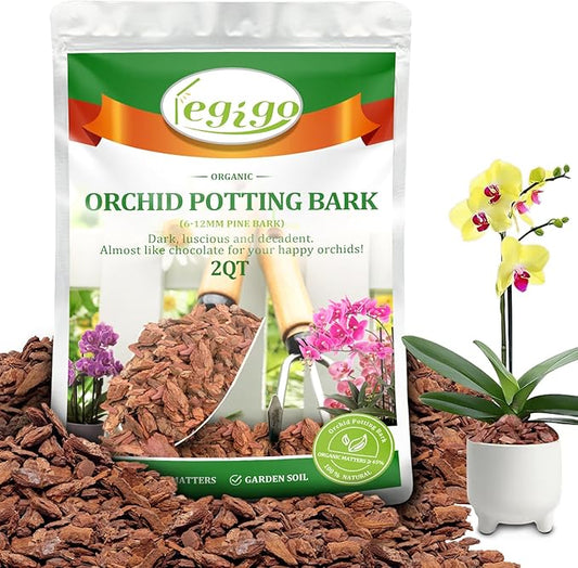Legigo 2 Quarts Organic Orchid Potting Bark- All Natural Orchid Bark Potting Mix Pine Bark Wood Chips for Houseplant Mulch, Orchid Plants Root Development, Mulch for Potted Plants