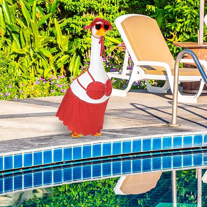 Bikini Goose Outfit Lawn Goose Clothing Porch Goose Outfits Summer Yard Goose Outfits Hawaiian Luau Goose Outfit for 23'' Lawn Goose Outdoor Decoration(Bikini,Red)