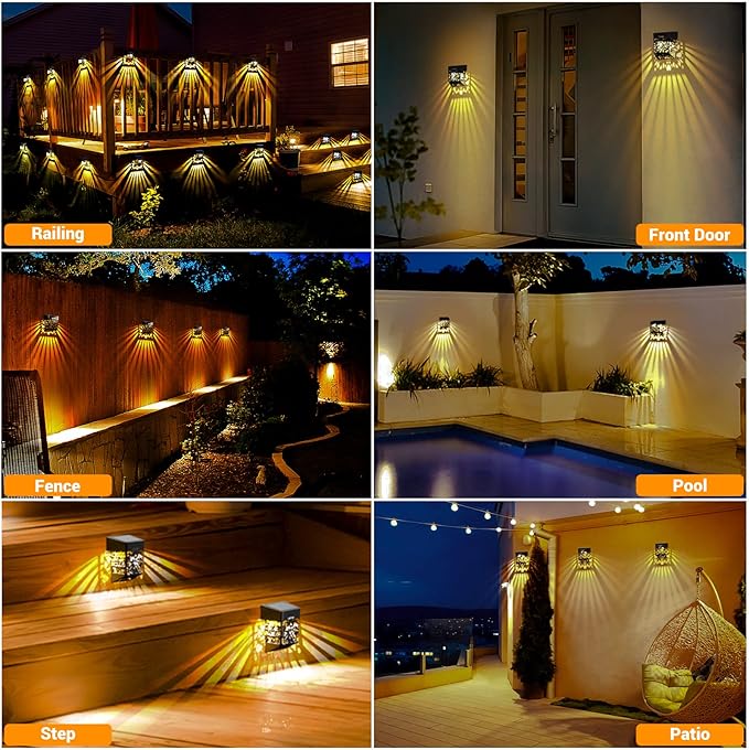 LOFTEK Solar Deck Lights, 8 Pack Solar Fence Lights, Outdoor Patio Decorative Light, Dusk to Dawn, Waterproof, Fence Post Light for Railing, Garden, Backyard, Stair, Step, Camping, Warm White