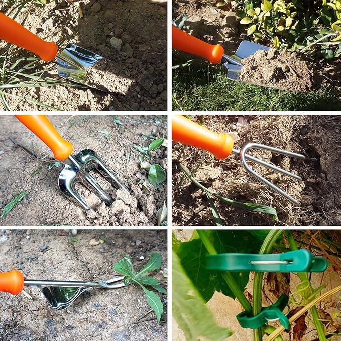 Garden Tools Set 24 Piece, Succulent Tools Set Included, Heavy Duty Stainless Steel Gardening Tools for Gardening,with Ergonomic Handle, with Storage Tote Bag, Ideal Gardening Gifts for Women