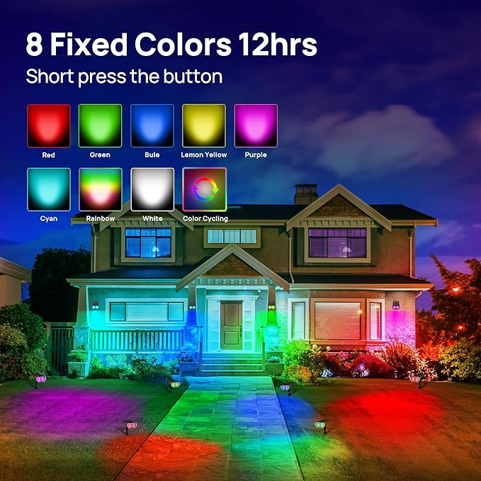 Consciot Solar Spot Lights Outdoor, Halloween Decorations 22 LEDs IP67 Waterproof Color Changing Solar Outdoor Lights, 8 Colors, 2-in-1 Adjustable Wall Lights for Garden Yard Pathway, 2 Pack(RGB)