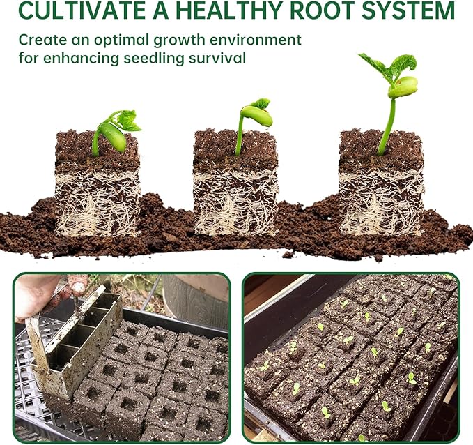 Soil Blocker, 2 Inch Soil Block Maker with 3 Sizes Seed Pins & Comfortable Handle 8 Cell Handlheld Soil Blocking Tool for Seed Starting, Grow Seedling, Outdoor Plants, Greenhouses, Garden