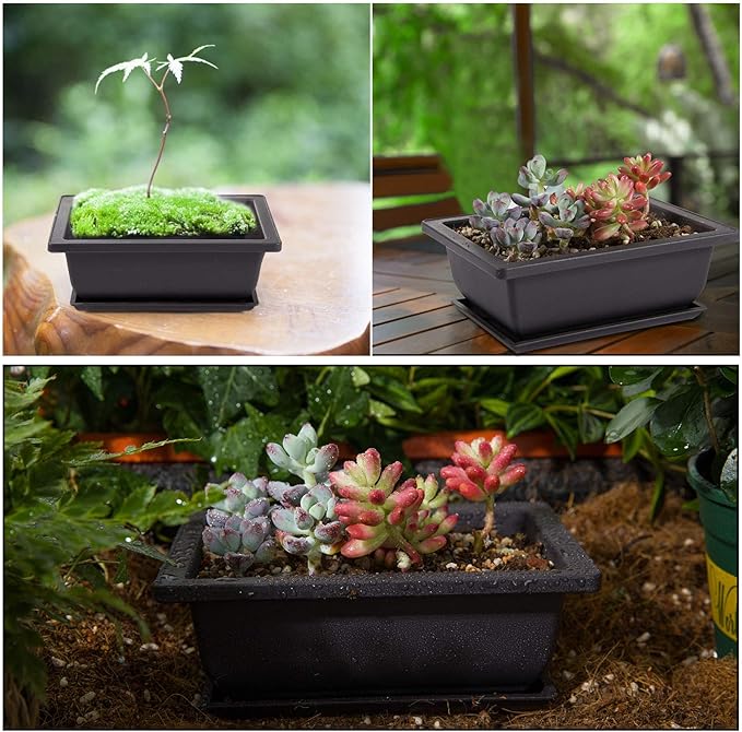 8 Packs Bonsai Training Pot with Humidity Tray - 6.5in & 9in Training Nursery Pots Kit, Plastic Plants Growing Planter with Drainage Tray, Indoor Succulents Decor Garden