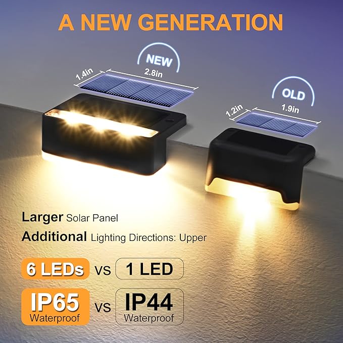 SOLPEX Solar Fence Lights, 6 LEDs Solar Lights Outdoor Waterproof Solar Powered for Deck, Stair, Front Porch, Balcony, Walkway, Garden, Yard, Patio, Pool Decor, IP65 Waterproof (16 Pack, Warm White)