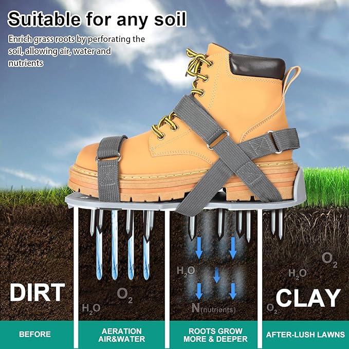 Lawn Aerator Shoes for Grass - Pre-Assembled Grass Aerator Shoes for Lawn - Soil Yard Aerator Tool for Aerating Patio Garden, Gray
