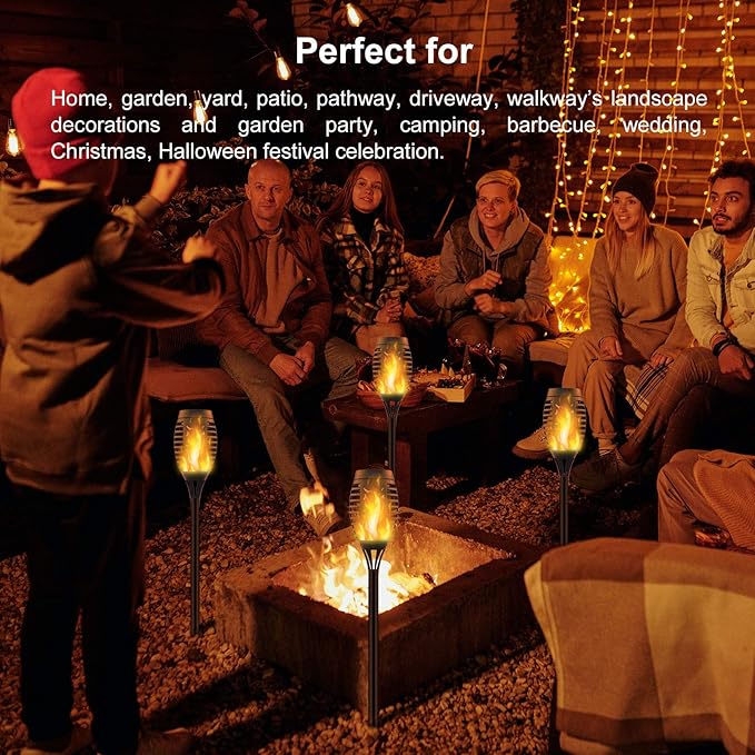 4 Pack Upgraded Solar Lights Outdoor, Mini Solar Torch Lights with Flickering Flames, Waterproof Landscape Decoration Dancing Flame Lights for Garden Pathway Yard