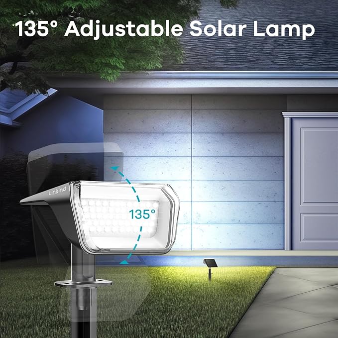 Linkind Solar Lights Outdoor 60 LEDs Solar Lights for Outside Ultra-Bright 800LM S olar Spot Lights 30% Conversion Rate Solar Landscape Light Waterproof IP67 for Garden Yard Pathway, 2Pack Cool White