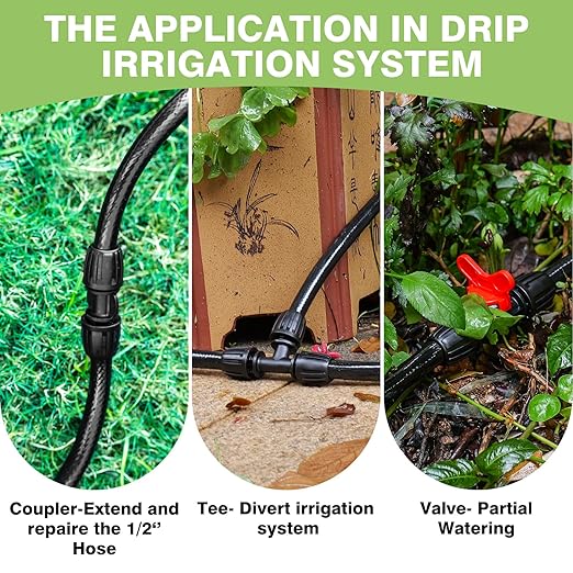 40 FT 1/2 inch Drip Irrigation Irrigation kit Main Line Supply Hose Tube for Garden Irrigation System (Includes 1/2" Straight Connector, 3-Way Connector, Switch Valve)