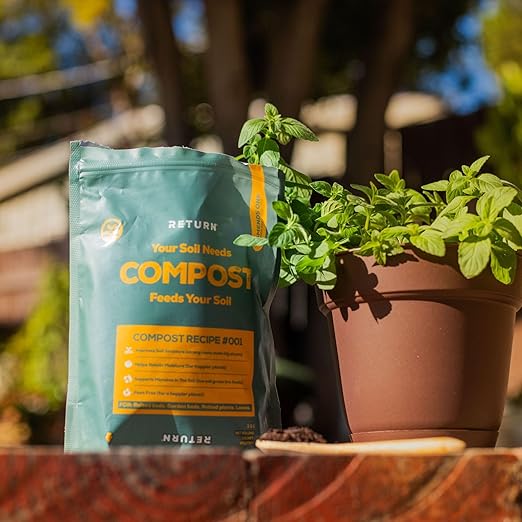 Return Organic Compost #001, 1-QT Pouch, Fertilizer for Indoor & Outdoor Garden Soil Beds, Plants & Vegetables, Potting Soil, Raised Beds, Lawns, Peat Free, OMRI Listed