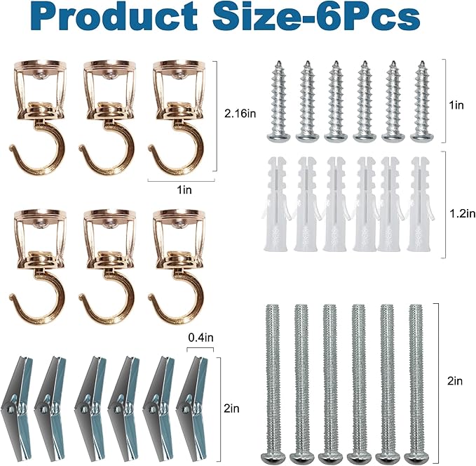 Ceiling Hooks for Hanging Plants (6 PCS Gold),Heavy Duty Metal Plant Hooks, Screw in Hooks for Hanging Birdfeeders, Lamps, Planters, Outdoor Decorative Hooks up to 33 lbs