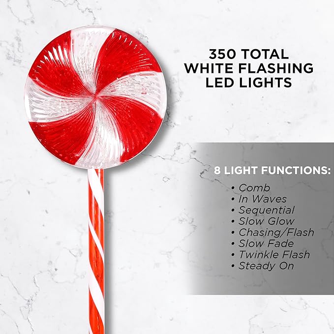 Alpine Corporation 28" H Outdoor Candy Cane Yard Stakes with Red and White LED Lights (Set of 3), Christmas Decoration