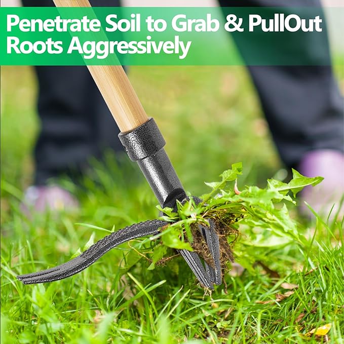 Weed Puller, Stand-Up Weed Puller Tool with Long Handle & 4-Claw Steel Head, 3-Sectioal Pole Design, Garden Hand Weeding Tool - Easily Remove Weeds Without Bending, Pulling,or Kneeling