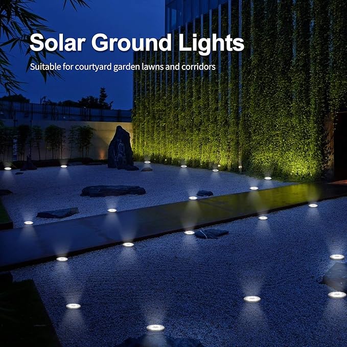 pozzolanas 16 Packs Solar Ground Lights-Cold White, 8 LED Solar Garden Lights Waterproof Outdoor Landscape Lights for Lawn Pathway Yard Driveway