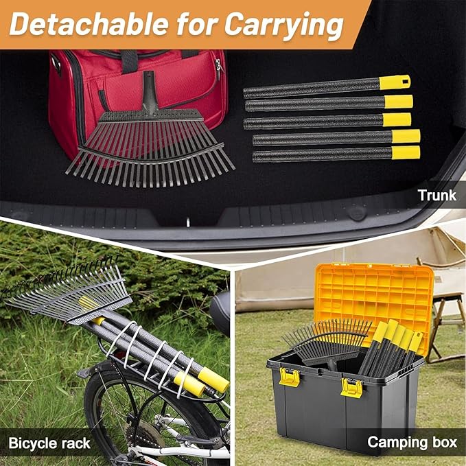 Rake, Garden Rake for Leaves, Leaf Rake Heavy Duty for Yard,Lawn,Shrub,Grass,Mulch, 8.5" Metal Head,6ft Adjustable Long Handle,Adults Kids Rake for Gardening