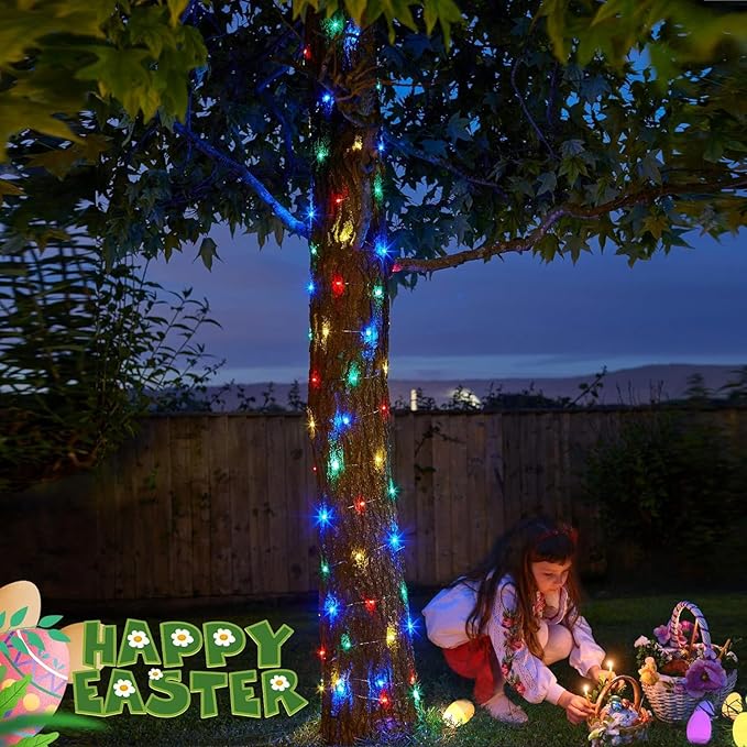 JMEXSUSS 2 Pack Solar String Lights Outdoor Waterproof, Each 33FT 100 LED Multi Colored Solar Fairy Lights, 8 Modes Easter String Light for Yard Patio Tree Garden Christmas Easter Decorations