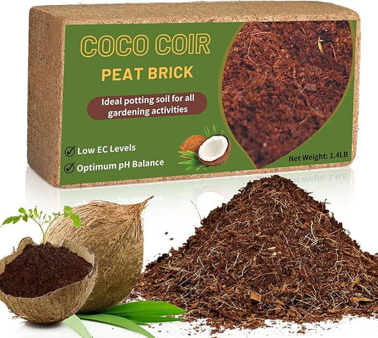 Coco Coir Bricks for Plants 1.4LB, All Natural Organic Compressed Coconut Coir Fiber, Easy to Expand, Low EC, pH Balanced, Ideal for Vegetables, Herbs, Flowering Plants (1 Pcs)