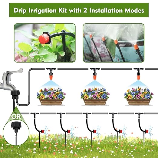 Drip Irrigation Kit, Garden Irrigation System 1/4" Blank Distribution Tubing Watering Drip Kit/DIY Saving Water Automatic Watering System for Garden, Greenhouse, Flower Bed, Patio, Lawn