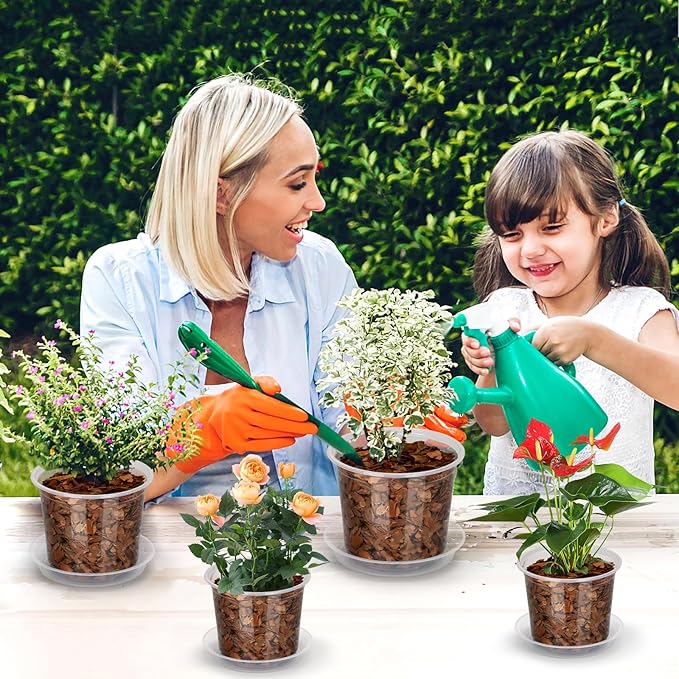 24 Pack 7/6/5 Inch Clear Nursery Pots with Drainage and Saucers, Durable Clear Plant Pots, Plastic Nursery Pots for Plants, Seed Starting Pots (5/6/7inch-24pcs)