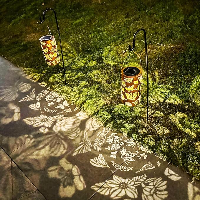 Butterfly Solar Gardening Gifts Lanterns Decorative Outdoor, Flower Pattern Solar Hanging Lights Waterproof, Garden Decor for Women Mom Grandma, Yard Gifts for Patio, Pathway, Landscape