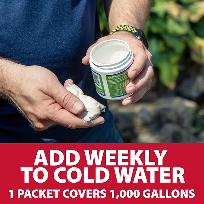 The Pond Guy Seasonal Defense, Spring & Fall Beneficial Bacteria, Barley & Enzymes, Cold Water Pond Sludge & Scum Treatment, Fish & Plant Safe, 96 Packets