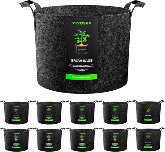VIVOSUN 10-Pack 30 Gallon Grow Bags, Reinforced Planter Fabric Pots for Gardening Black
