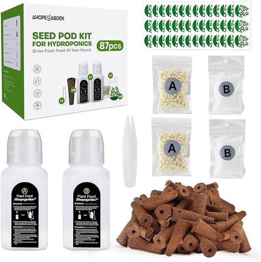 Ahopegarden 87 Pcs Seed Kit for Aerogarden for IDOO for Gardencube Hydroponics Growing System, Grow Anything Kit for Indoor Garden with 40 Grow sponges and Labels, 6 A&B Plant Food, 1 Tweezers