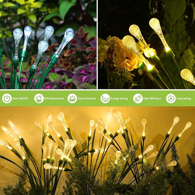 Solar Lights Outdoor Waterproof Upgraded Outdoor Solar Lights for Yard Patio Garden Decor, Solar Lights for Outside Gardening Supplies, Water Droplets Garden Lights Solar Powered Outdoor (4 Pack)