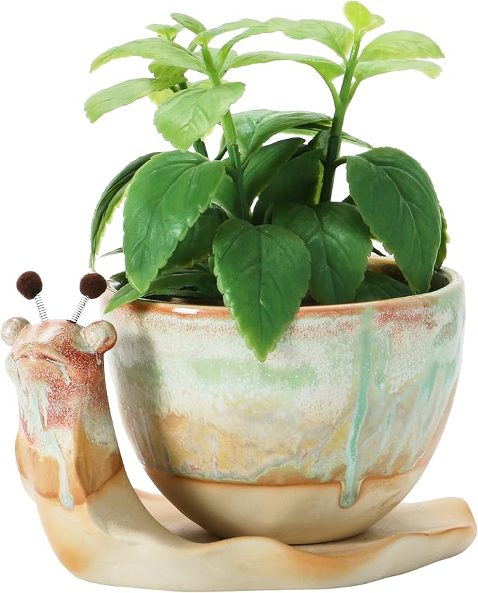 Creative Co-Op Stoneware Snail Planter, Reactive Glaze, (Each One Will Vary), Set of 2 Pieces