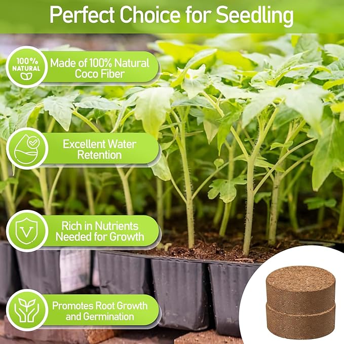 Legigo 100 Pcs 50mm Organic Coco Coir Pellets for Plants- Compressed Coconut Coir Potting Soil, Coco Fiber Pellets Coco Coir Soil for Planting, Garden, Bonsai, Herbs, Flower & Vegetables