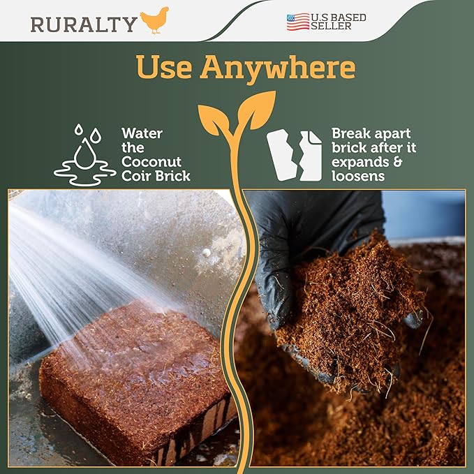 Ruralty Coconut Potting Mix - Natural Coco Coir Brick 10-Pound Coco Peat Potting Soil Indoor Plants and Outdoor