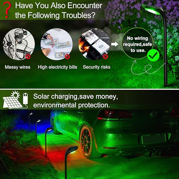 JSOT Solar Pathway Outdoor Lights Waterproof,7 Color Changing Yard Decor Light for Outside, 9 Lighting Modes Auto On/Off Solar Landscape Bright Lamp for Garden Walkway Pathway Path Decoration 4 Pack