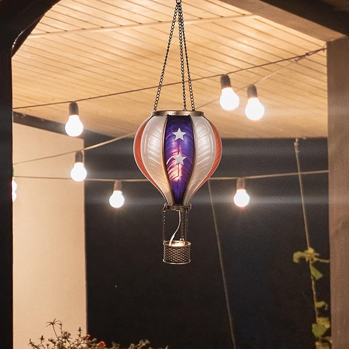 TERESA'S COLLECTIONS America Fourth of July Decorations, Hot Air Balloon Solar Lantern for Garden Decor,Gifts for Women + Memorial Day 17.7'' Hot Air Balloon Solar Lantern