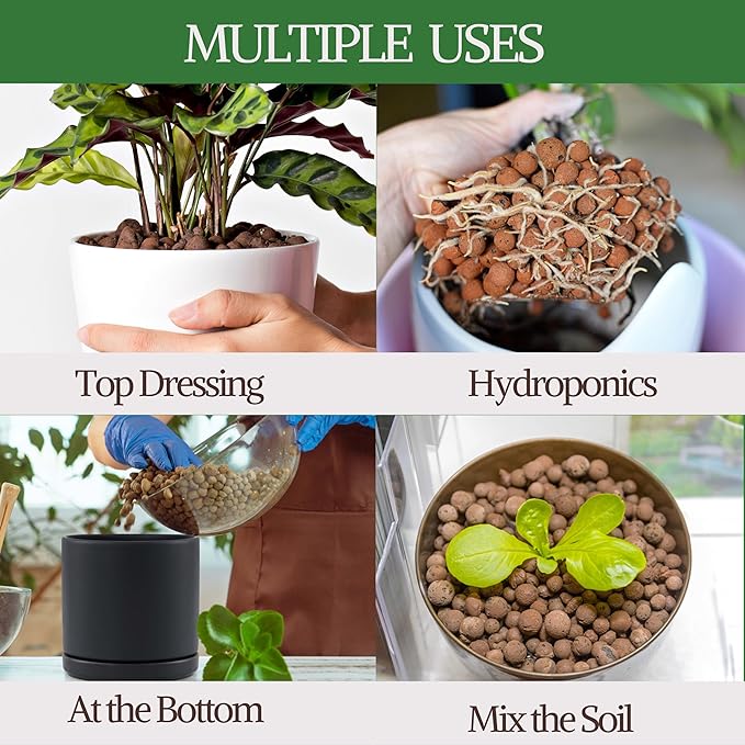 D'vine Dev Ceramic Planter Filler Balls 3qt, Expanded Porous Clay Pebbles Beads for Hydroponic, Gardening, Orchids, 97-F-1