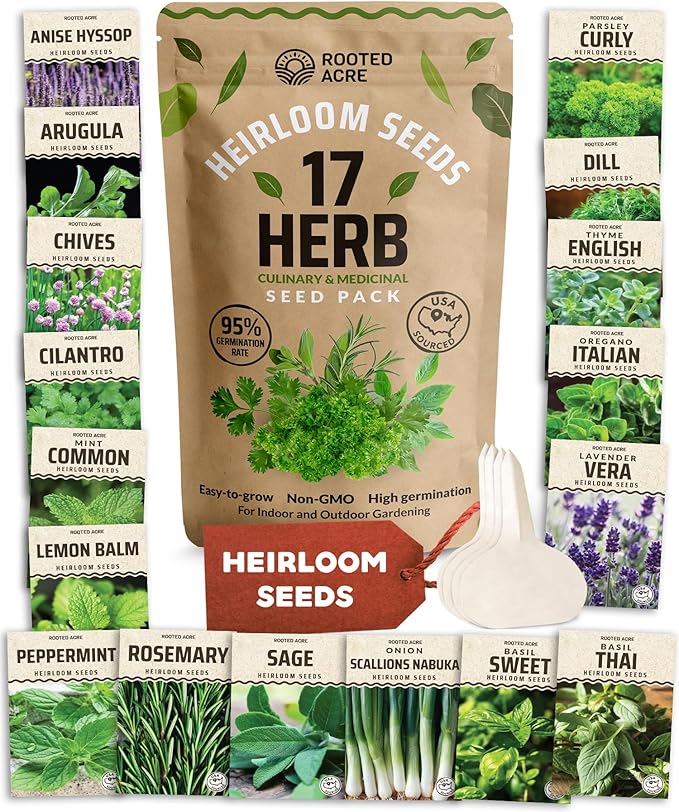 17 Herb Culinary Seed Vault - 5200+ Herbs Seeds for Planting Indoor or Outdoor Garden - Heirloom, Non GMO | Hydroponic Herb Garden Seeds with High Germination | Cilantro, Mint, Chives, Basil, Parsley