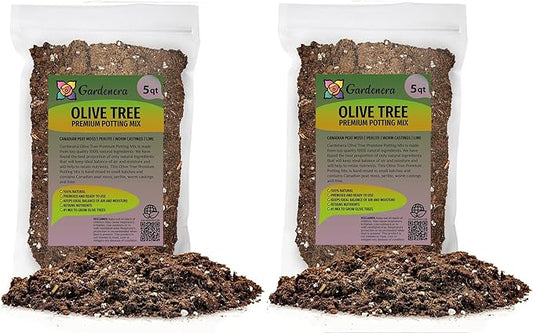 Olive Tree Premium Potting Mix - 10 Quart - Enhanced Growth and Nutrient Retention for Thriving Trees - (2 Bags of 5QT)