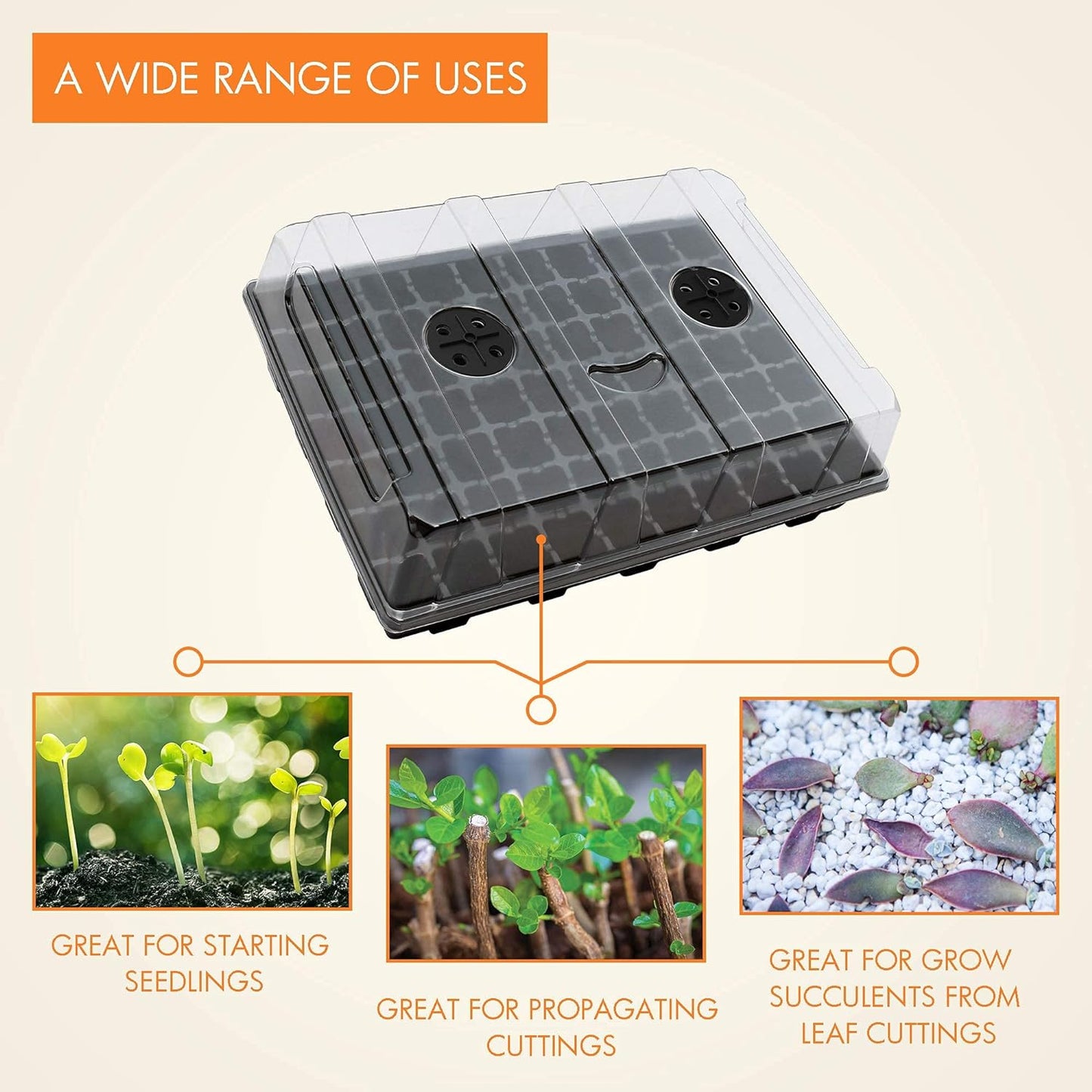 Gardzen Seed Starter Tray, 5 Pack Smiling Face Plant Germination Trays with Total 350-Cell, Seed Starter Kit with Humidity Vented Domes and Bases for Starting Vegetable Flower Herb Seeds 18" x 14"