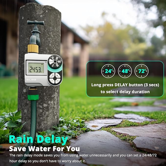 Sprinkler Timer, Programmable Hose Timer with Brass Inlet & Outlet, Water Timer for Garden Hose with Rain Delay/Automatic/Manual Watering System, Digital Drip Irrigation Timer for Yard, Lawn