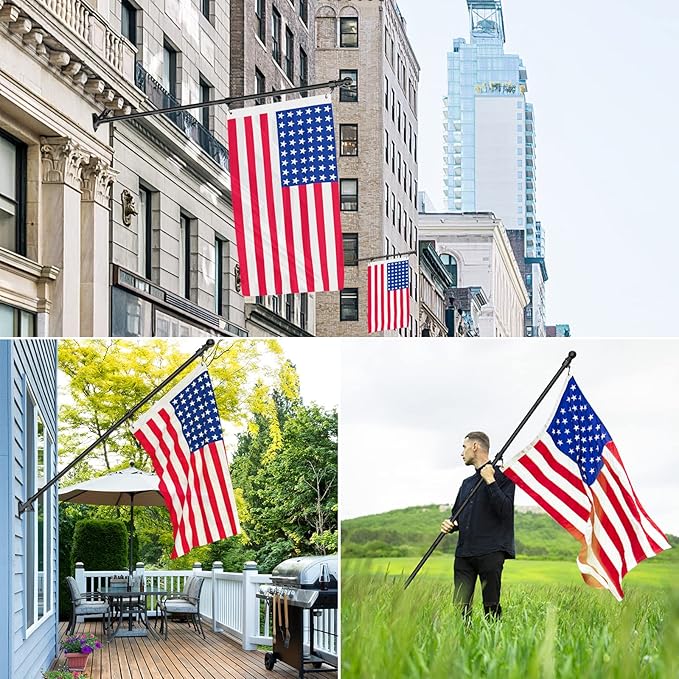 ZMTECH Flag Pole with Solar Light - Adjustable Bracket, 6 FT Stainless Steel Flag Poles for Outside House, Garden or Yard, Tangle Free Flagpole Kit for American Flag (Without Flag, Black)