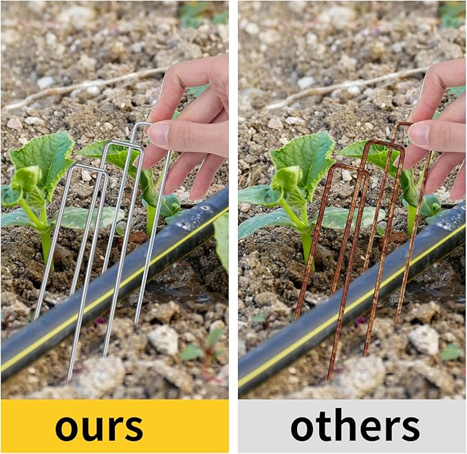 HongWay 300 Pack Landscape Staples 6 Inch, Galvanized Garden Staples Pins Ground Stakes Fence Tent Sod Staples Yard Lawn Truf Staples for Landscaping Fabric Irrigation Tubing