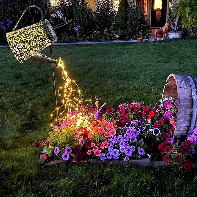 Solar Watering Can Lights Hanging Kettle Lantern Light - Waterproof Garden Decor Metal Retro Lamp for Outdoor Table Patio Lawn Yard Pathway with Hook
