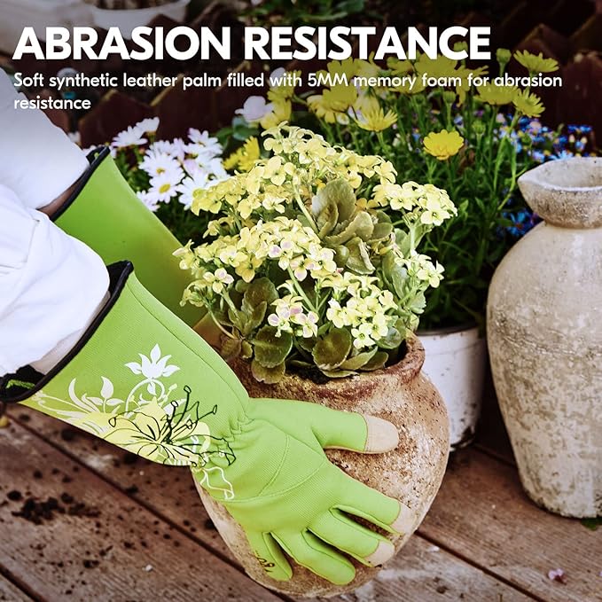 Vgo... 1-Pair Ladies' Synthetic Leather Gardening Gloves, Long Sleeves Gauntlet, Breathable & Grip Work Gloves, High Dexterity, Washable (Size S, Green, SL7445)