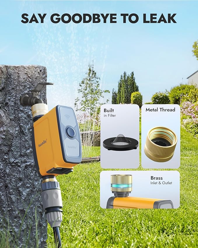 RAINPOINT WiFi Water Timer, Smart Sprinkler Timer Hose Timer WiFi Irrigation Controller, Smart Sprinkler System Valve, APP & Voice Control, Weather-Based Automatic Rain Delay, Brass Inlet & Outlet