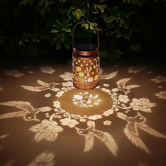 Solar Lanterns Outdoor Waterproof Hummingbird Garden Decor Birthday Gifts for Women Mom Grandma Hanging Solar Lights Metal Solar Decoration Outside for Yard, Patio, Backyard, Porch