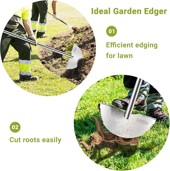 Lawn Edger Tool, 38-Inch Long Stainless Steel Handle Lawn Edger,Half Moon Blade with D-Grip for Garden Boarder,Grass, Sidewalk, Yard